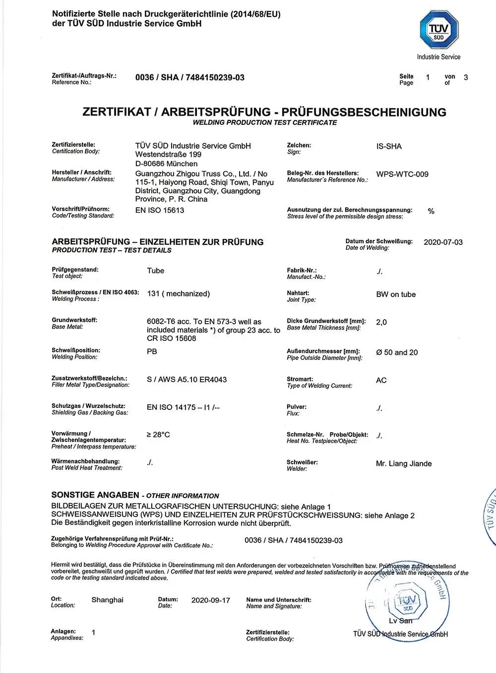 Welding Production Test Certificate